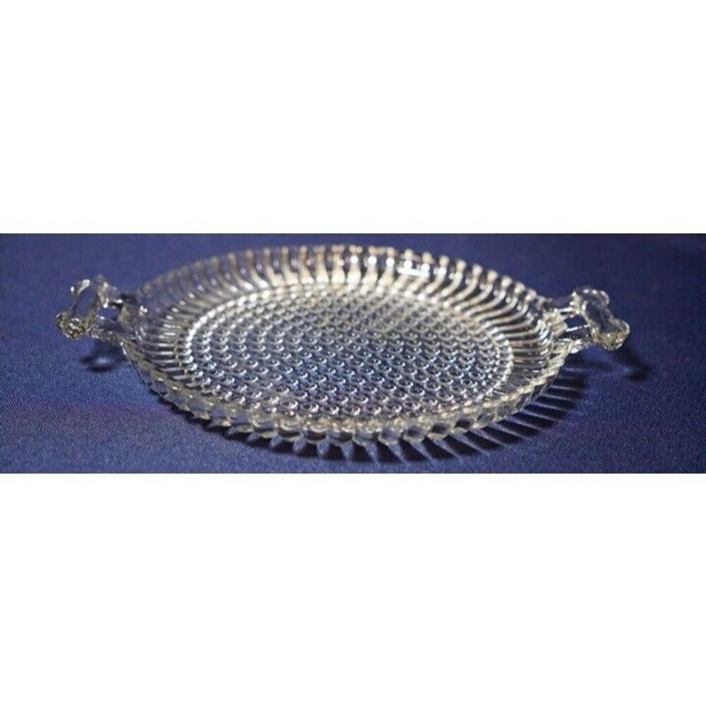 Jeannette Glass Co. - Round Hobnail Serving Tray with‎ Tab Handles (7e6)
